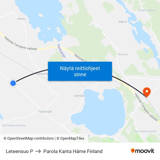 Leteensuo P to Parola Kanta Häme Finland map