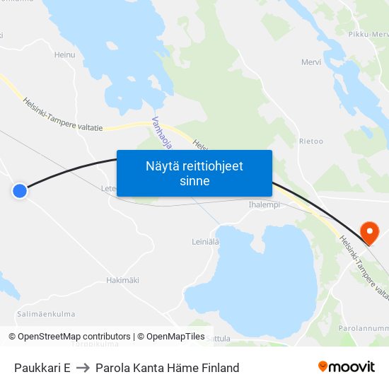 Paukkari E to Parola Kanta Häme Finland map