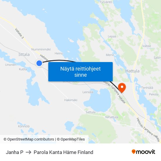 Janha P to Parola Kanta Häme Finland map