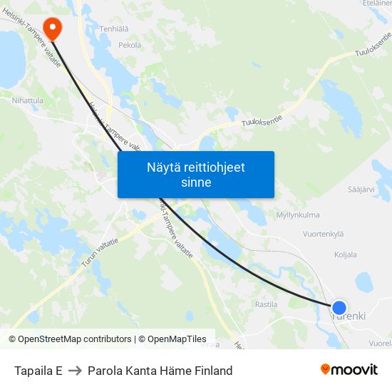 Tapaila E to Parola Kanta Häme Finland map