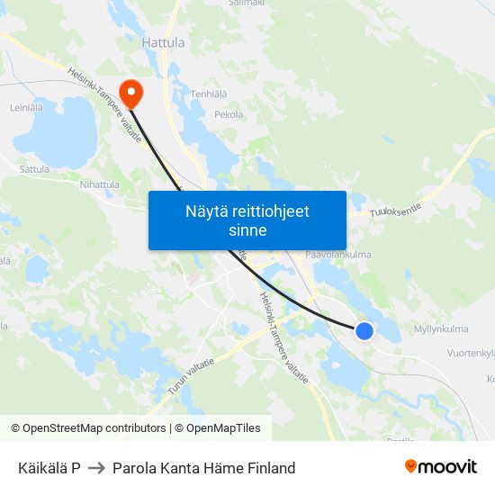 Käikälä P to Parola Kanta Häme Finland map