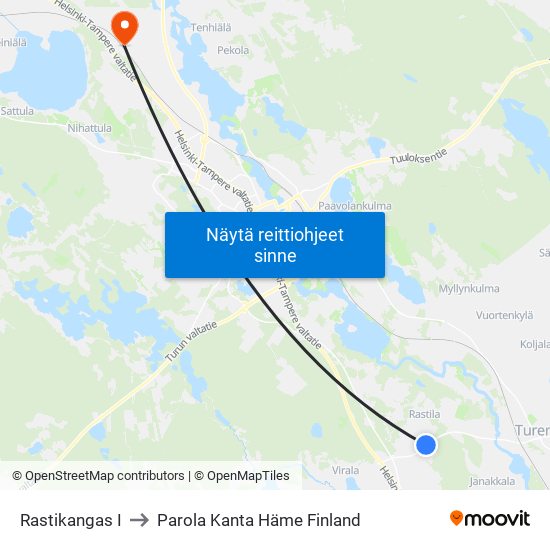 Rastikangas I to Parola Kanta Häme Finland map