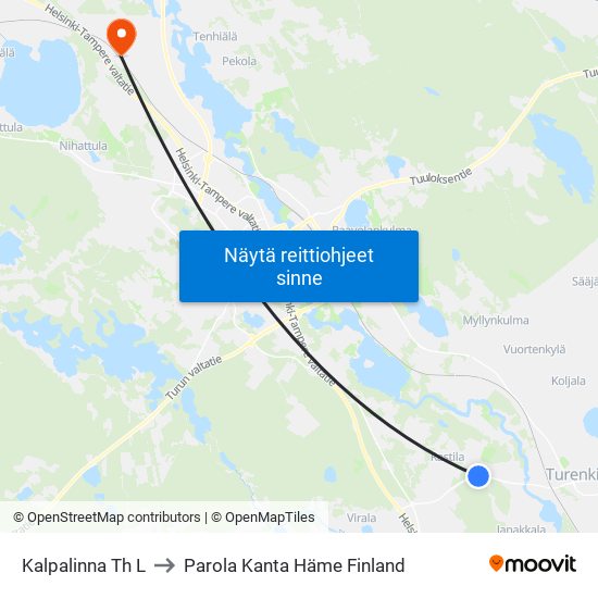 Kalpalinna Th L to Parola Kanta Häme Finland map