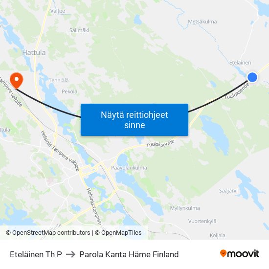 Eteläinen Th P to Parola Kanta Häme Finland map