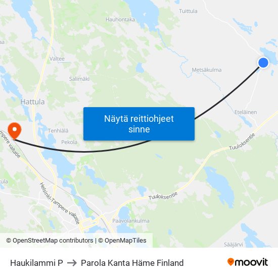 Haukilammi P to Parola Kanta Häme Finland map