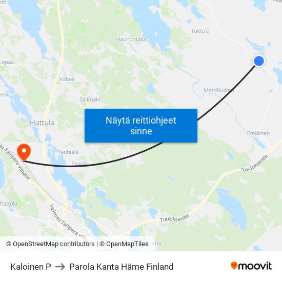 Kaloinen P to Parola Kanta Häme Finland map