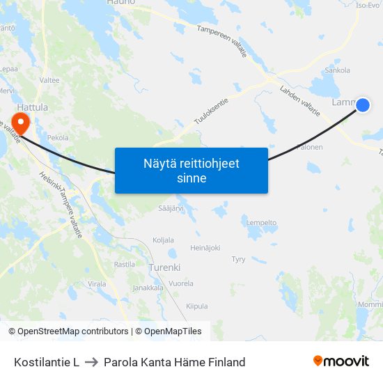 Kostilantie L to Parola Kanta Häme Finland map