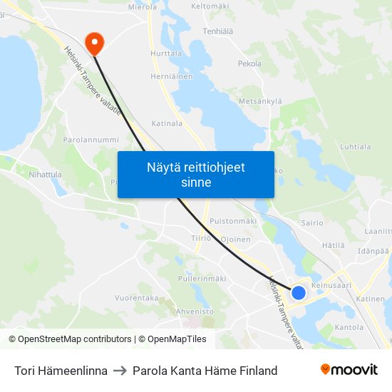 Tori Hämeenlinna to Parola Kanta Häme Finland map