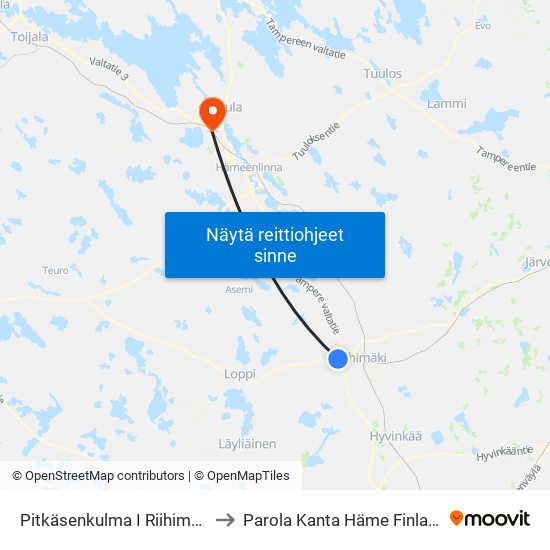 Pitkäsenkulma I Riihimäki to Parola Kanta Häme Finland map