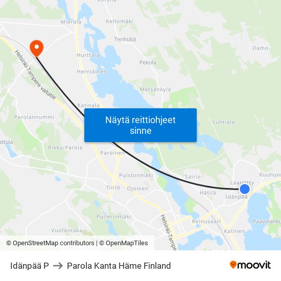 Idänpää P to Parola Kanta Häme Finland map