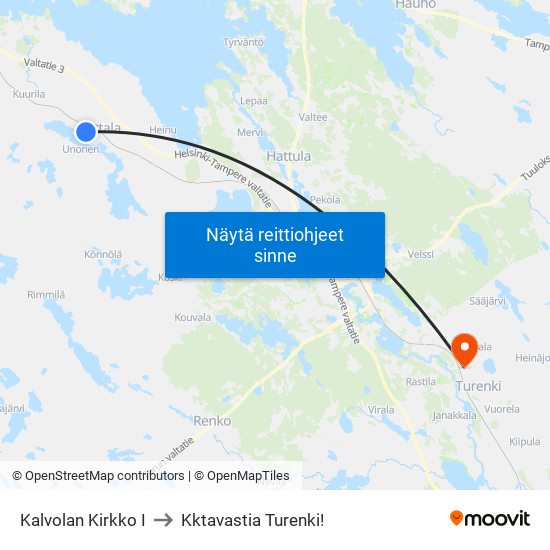 Kalvolan Kirkko I to Kktavastia Turenki! map