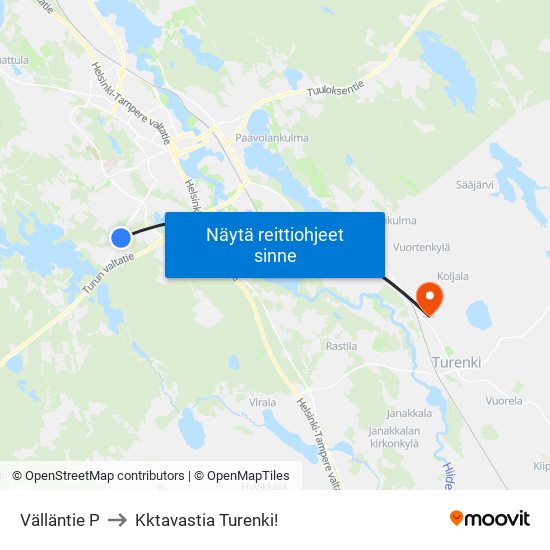 Välläntie P to Kktavastia Turenki! map