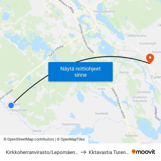 Kirkkoherranvirasto/Lepomäentie to Kktavastia Turenki! map