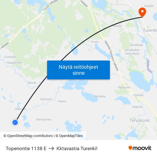 Topenontie 1138 E to Kktavastia Turenki! map