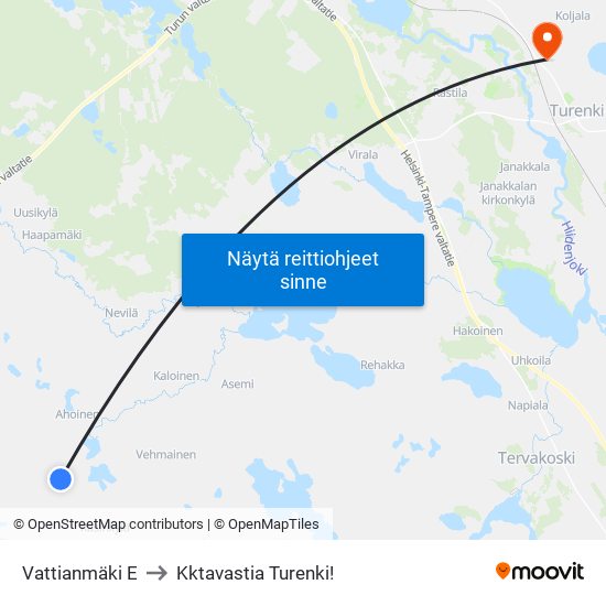 Vattianmäki E to Kktavastia Turenki! map