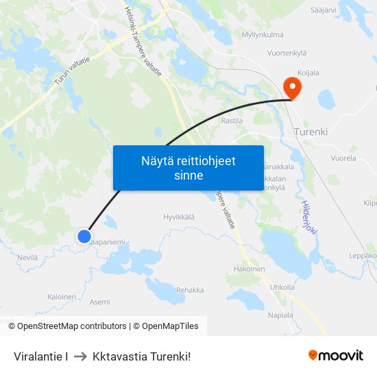 Viralantie I to Kktavastia Turenki! map
