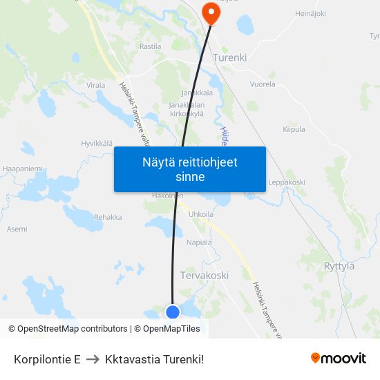 Korpilontie E to Kktavastia Turenki! map
