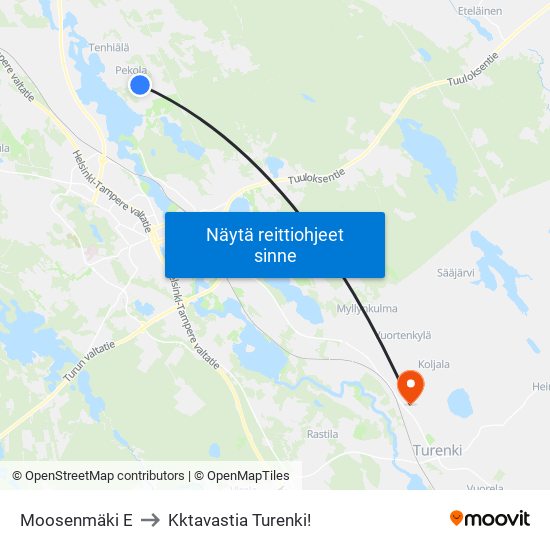 Moosenmäki E to Kktavastia Turenki! map