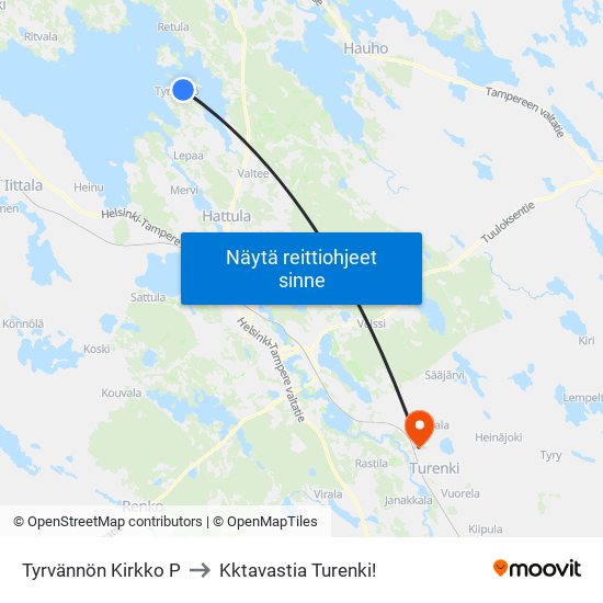 Tyrvännön Kirkko P to Kktavastia Turenki! map