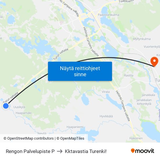 Rengon Palvelupiste P to Kktavastia Turenki! map