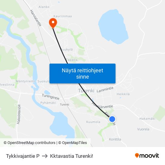 Tykkivajantie P to Kktavastia Turenki! map