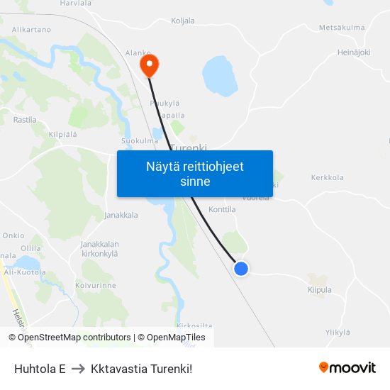Huhtola E to Kktavastia Turenki! map