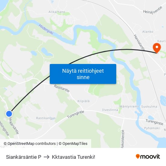 Siankärsäntie P to Kktavastia Turenki! map