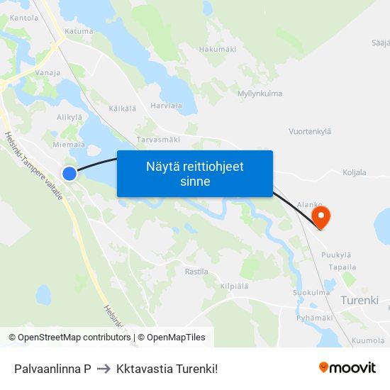 Palvaanlinna P to Kktavastia Turenki! map
