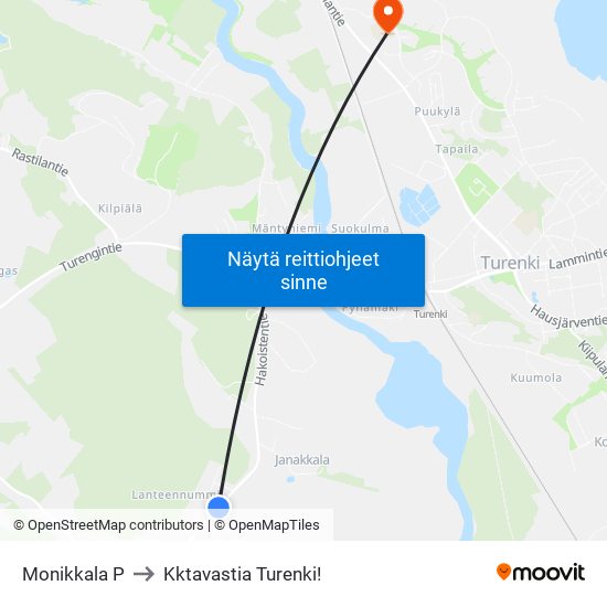 Monikkala P to Kktavastia Turenki! map