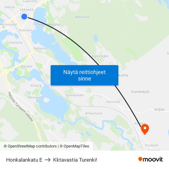 Honkalankatu E to Kktavastia Turenki! map