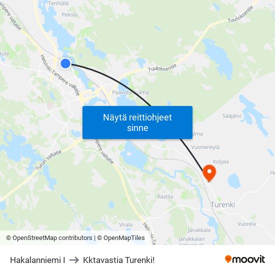 Hakalanniemi I to Kktavastia Turenki! map