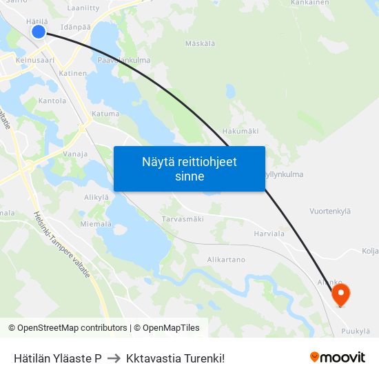 Hätilän Yläaste P to Kktavastia Turenki! map