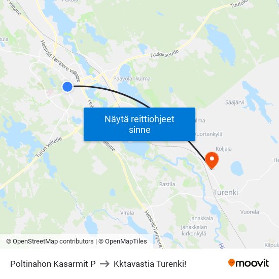 Poltinahon Kasarmit P to Kktavastia Turenki! map