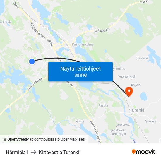 Härmiälä I to Kktavastia Turenki! map