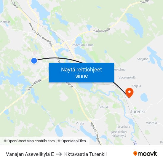 Vanajan Asevelikylä E to Kktavastia Turenki! map