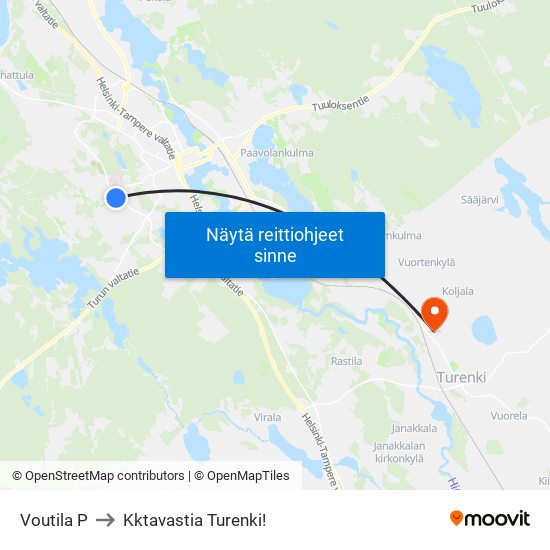 Voutila P to Kktavastia Turenki! map