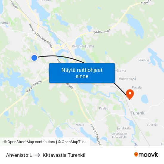 Ahvenisto L to Kktavastia Turenki! map