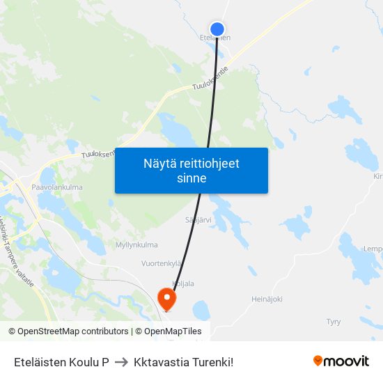 Eteläisten Koulu P to Kktavastia Turenki! map