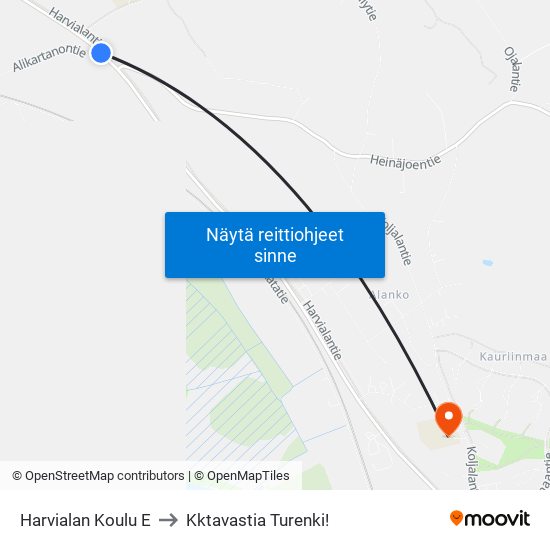 Harvialan Koulu E to Kktavastia Turenki! map