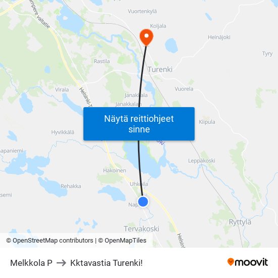 Melkkola P to Kktavastia Turenki! map