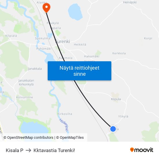 Kisala P to Kktavastia Turenki! map