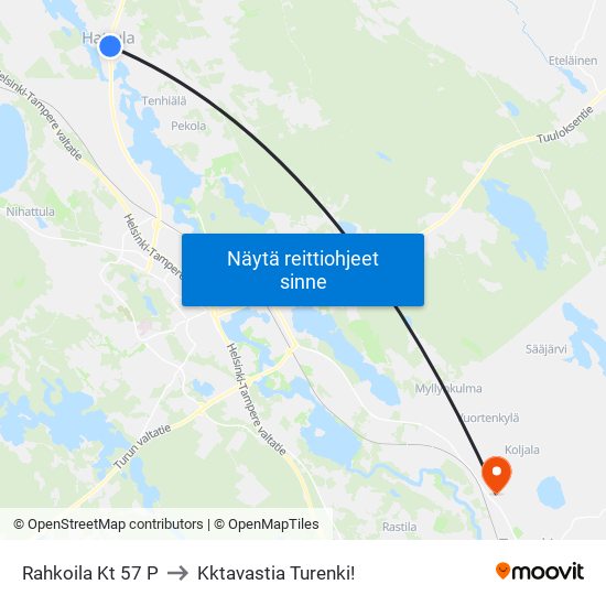 Rahkoila Kt 57 P to Kktavastia Turenki! map