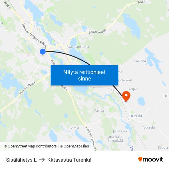 Sisälähetys L to Kktavastia Turenki! map