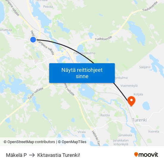 Mäkelä P to Kktavastia Turenki! map