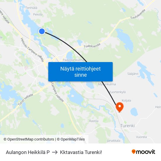 Aulangon Heikkilä P to Kktavastia Turenki! map