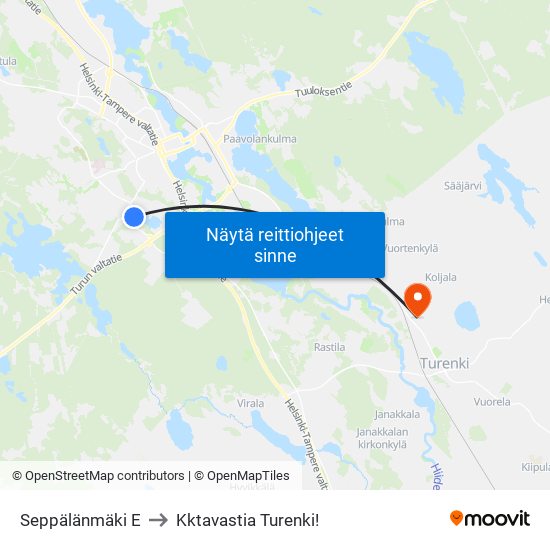 Seppälänmäki E to Kktavastia Turenki! map