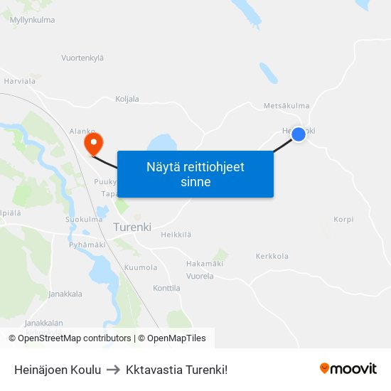 Heinäjoen Koulu to Kktavastia Turenki! map