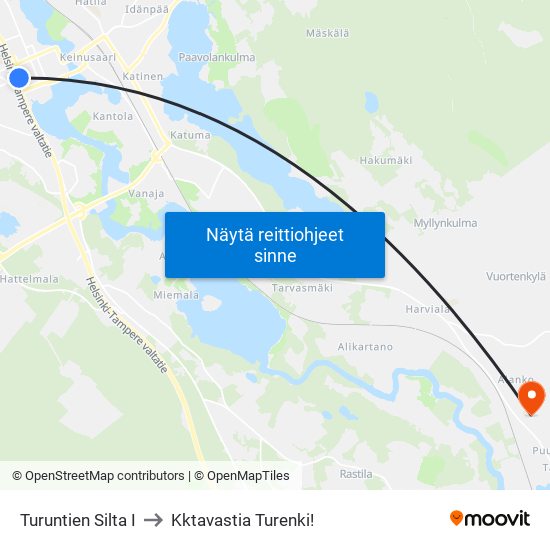Turuntien Silta I to Kktavastia Turenki! map
