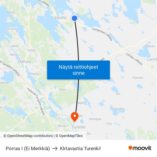 Porras I (Ei Merkkiä) to Kktavastia Turenki! map