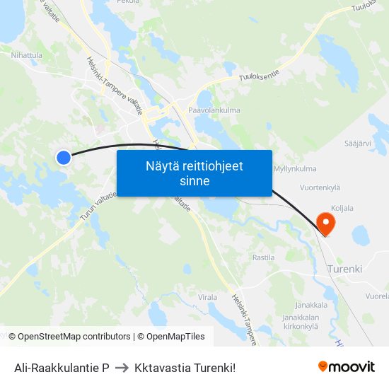 Ali-Raakkulantie P to Kktavastia Turenki! map